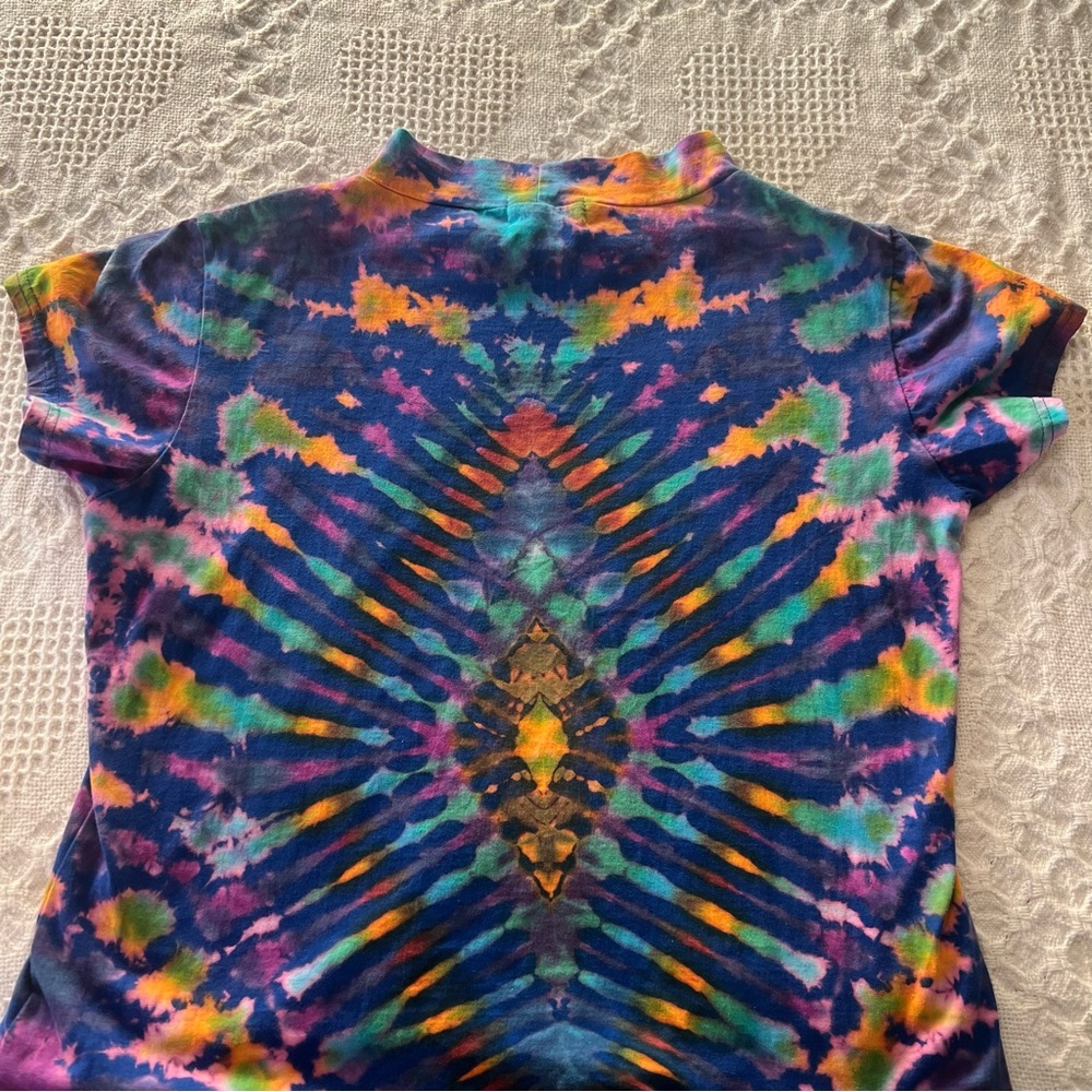 Saisby by Cg Vibrant Hand Tie-Dyed Mock Neck Dress Top Side Split Hem Cotton - Picture 5 of 15